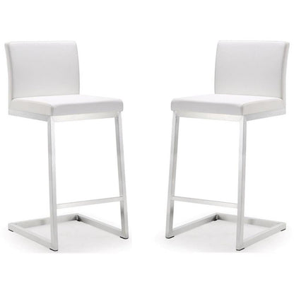 Tov Furniture Parma White Performance Vegan Leather and Stainless Steel Counter Stool - Set of 2