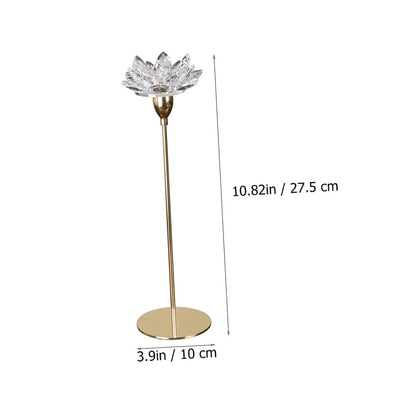 TOVINANNA Modern Simple Metal Candle Holder Small Crystal Lotus Candlestick Decorative Golden Wedding Candle Stand for Dining Room and Romantic Candlelight Dinner