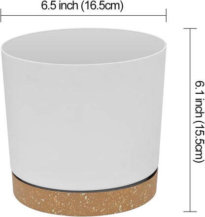 ZMTECH Plant Pots, 6.5'' Self Watering Plastic Planter with Drainage Hole, 2 Pack White Flower Pot