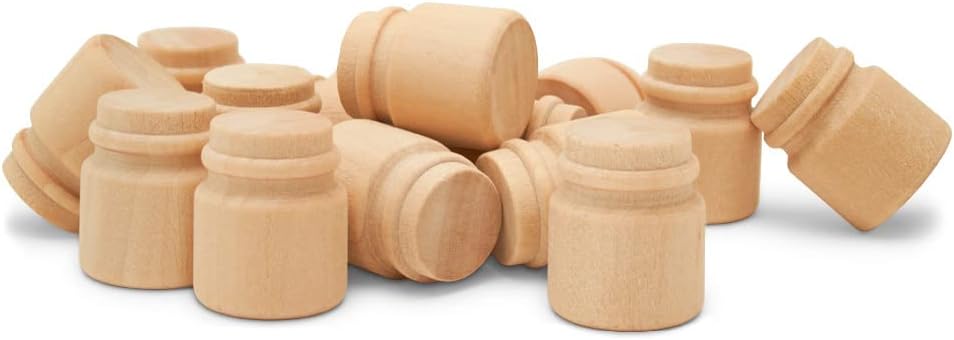 7/8 inch, Pack 100 Unfinished Wood Jar of Dollhouse Miniatures, Decorative Mini Honey Jar or Wooden Mason Jars