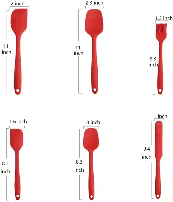 6 Pieces Silicone Spatula Set - Heat Resistant Kitchen Utensils, Food Grade Rubber for Nonstick Cookware (Red)