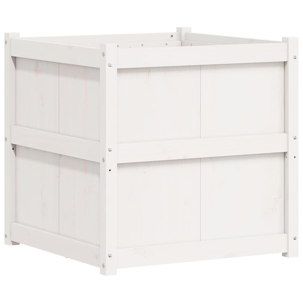 Foknhdi Square 27.6" White Large Planter Box Solid Pine Wood Plant Pot Raised Garden Bed for Outdoor Flowers Herbs Patio Balcony Garden