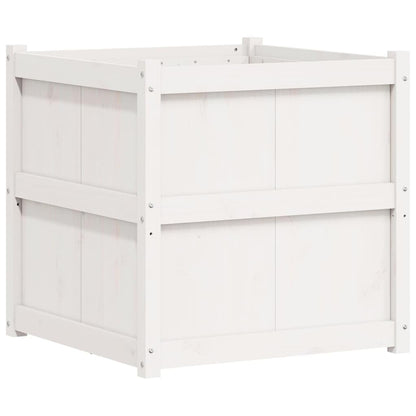 Foknhdi Square 27.6" White Large Planter Box Solid Pine Wood Plant Pot Raised Garden Bed for Outdoor Flowers Herbs Patio Balcony Garden