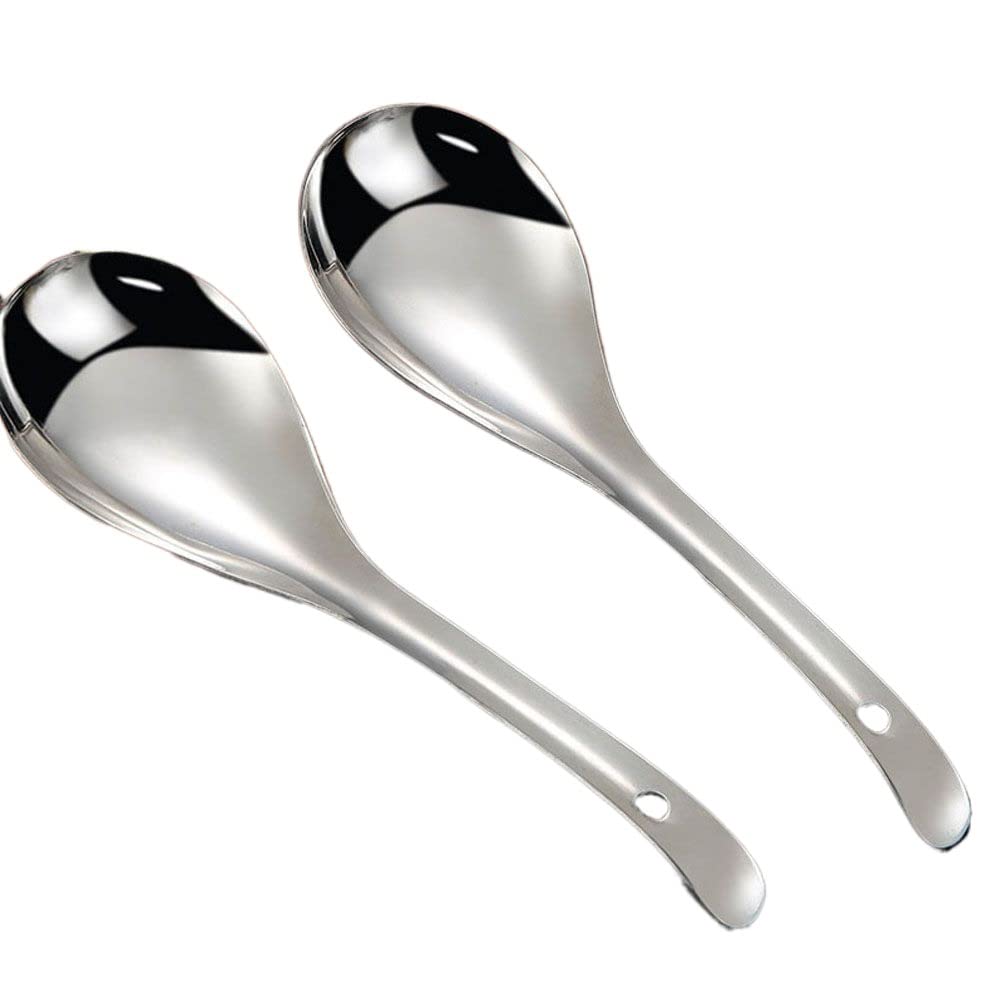 2Pcs Stainless Steel Rice Spoon Soup Spoon Serving Spoons, Non- Stick Rice Spatula Rice Paddle Serving Spoon for Home Kitchen Restaurant