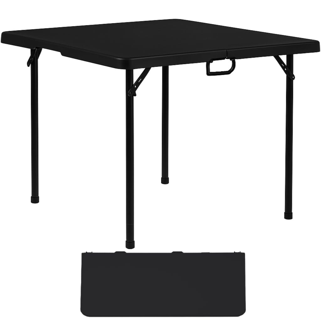 BTEXPERT 34" Bi-Folding Commercial Fold in Half Square Table Heavy Duty Portable Plastic Dining Card Table w Handle for Indoor Outdoor Kitchen Party Wedding Event Black Set of 5