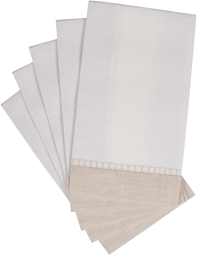 12 Package Caspari Linen Border Paper Linen Guest Towel Napkins in Natural, Per