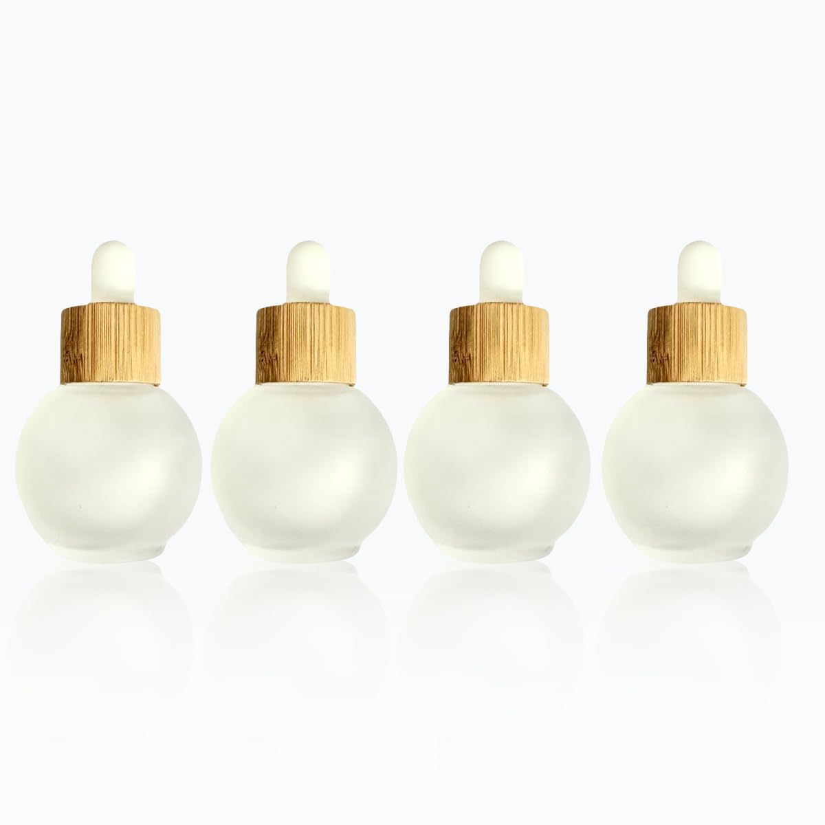 Rowcay Frosted Glass Dropper Bottles, 50ml Small Bulb Shape Essential Oil Dropper Bottle Perfume Dispenser Bottle with Dropper and Bamboo Lid for Essential Oils, Perfumes and Other DIY Liquids(4Pcs)