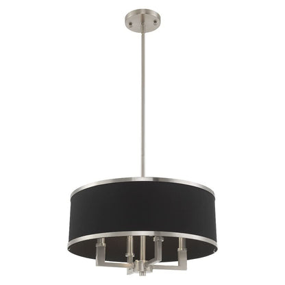Livex Lighting 60404-91 Park Ridge - Four Light Chandelier, Brushed Nickel Finish with Black Fabric Shade