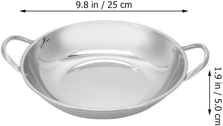 BESTonZON Stainless Steel Paella Pan, 26cm Skillet Pan, Restaurant Cooking Pans for Outdoors, Camping, Parties