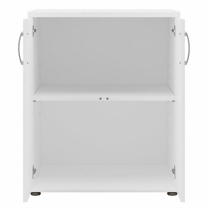 Maklaine Engineered Wood Laundry Room Cabinet, 28W x 25D x 34H, White Finish, Adjustable Shelves, 2 Doors with Euro Hinges, Freestanding Utility Storage for Laundry Room Organization