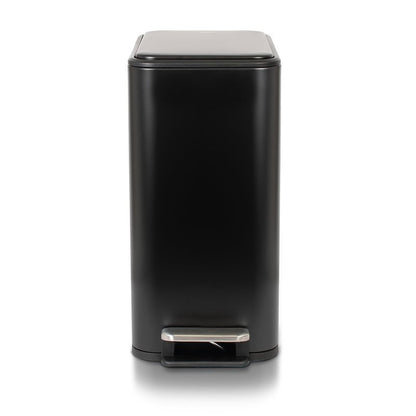 Glad Slim Bathroom Trash Can - Small Garbage Pail with Soft Close Lid & Step Foot Pedal | Narrow Black Metal Waste Basket with Removable Inner Bucket, 2.6 Gallon