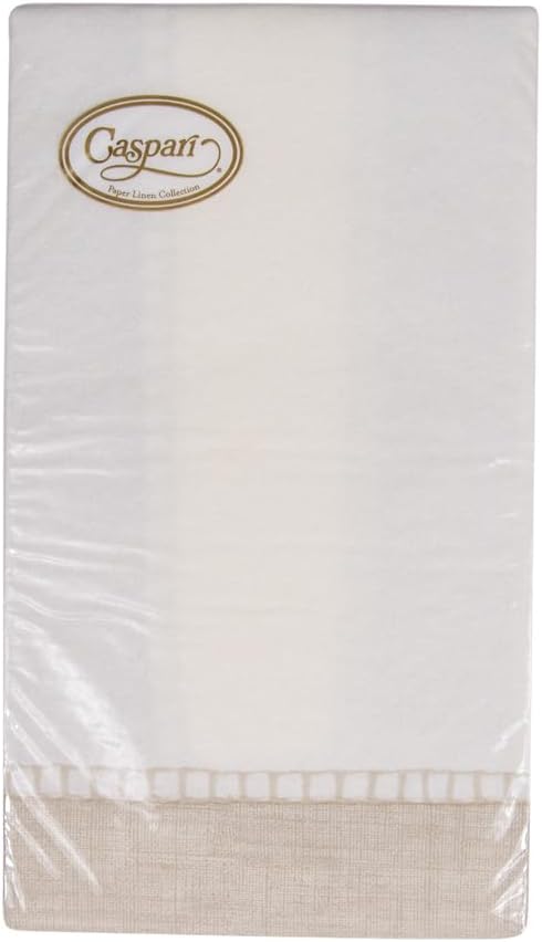 12 Package Caspari Linen Border Paper Linen Guest Towel Napkins in Natural, Per