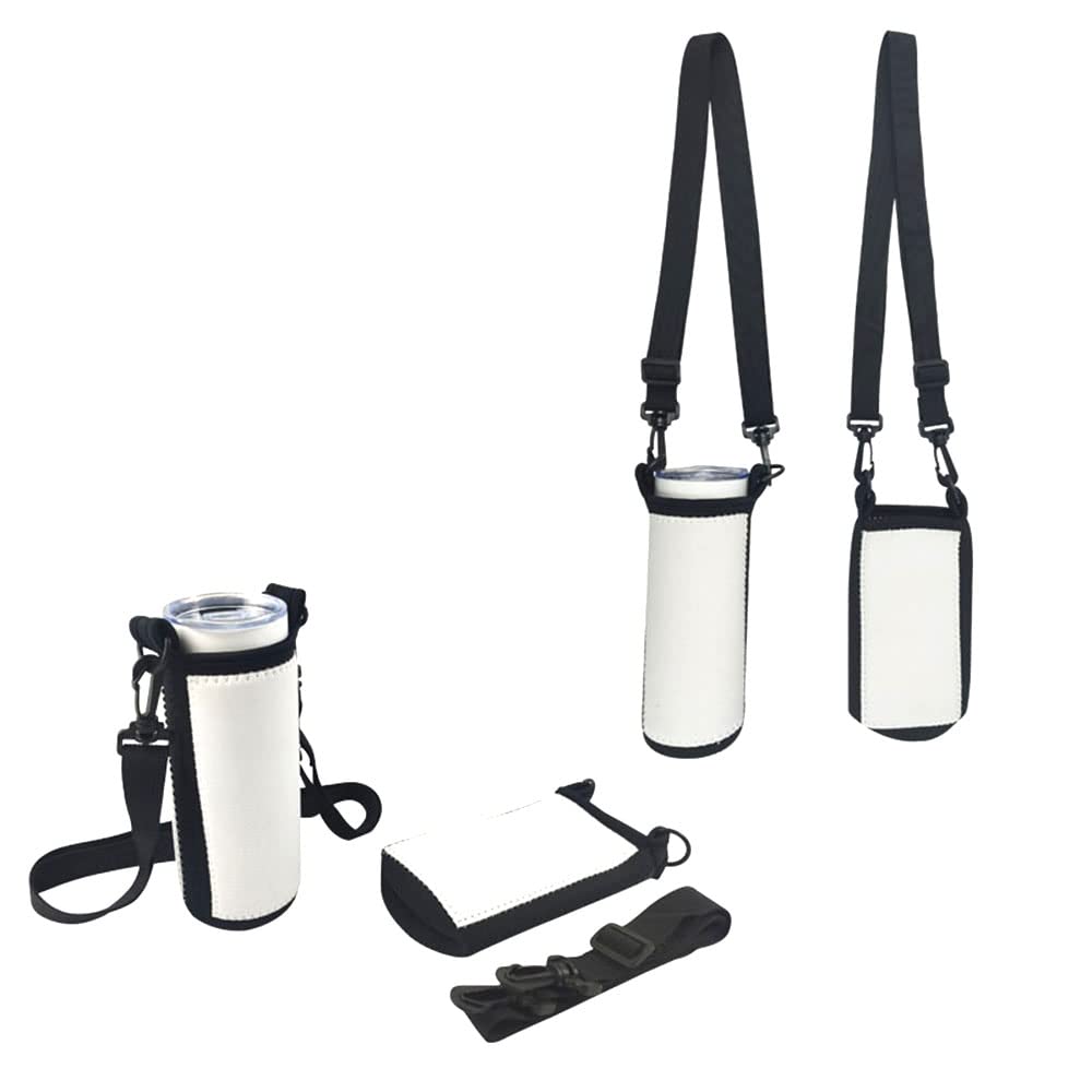 QOMOLANGMA 10pcs Sublimation Blanks Water Bottle Carrier Holder Tumbler Bag Carrier Neoprene Tumbler Sleeve Sublimation Tumbler Cup Carrier Pouch with Shoulder Strap for Heat Press Trasnfer Printing