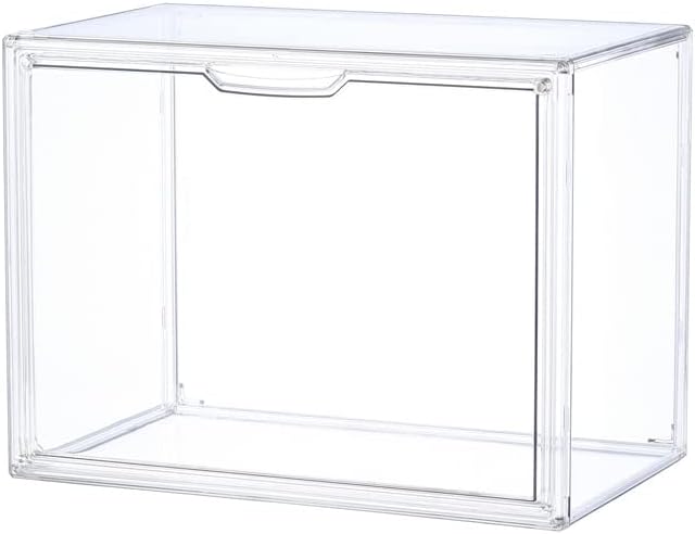2PACKS BOHOIDEE Clear Book Storage Organizer for Bookshelf, Plastic Stackable Book Display Case with Magnetic Door
