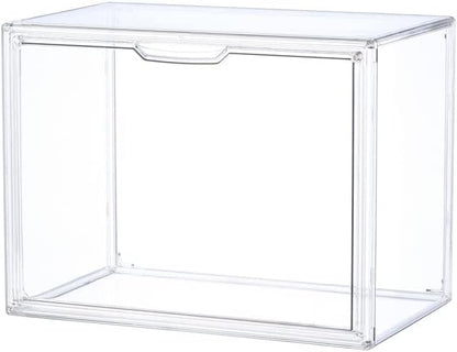 2PACKS BOHOIDEE Clear Book Storage Organizer for Bookshelf, Plastic Stackable Book Display Case with Magnetic Door