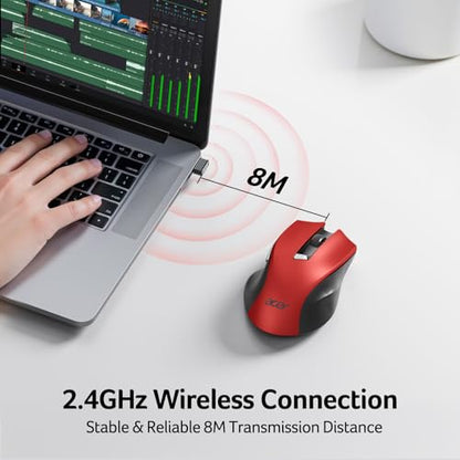 acer Wireless Mouse for Laptop, 2.4GHz Computer Mouse 3 Adjustable DPI Office Cordless USB Mice with USBA Receiver, 6 Buttons, 1600 DPI, Medium to Large Sized Hands Compatible with PC, Laptop, Desktop