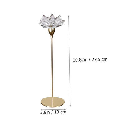 Tofficu Crystal Lotus Candlestick Small Metal Candle Holder Gold Wedding Dining Room Decorative Candlestick Stand