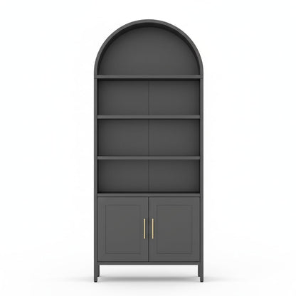 Festisoul 73 Inch Tall Metal Arched Bookshelf, 5 Tier Black Display Cabinet with Adjustable Shelves, Modern Arch Bookcase for Living Room Office, Easy Assembly