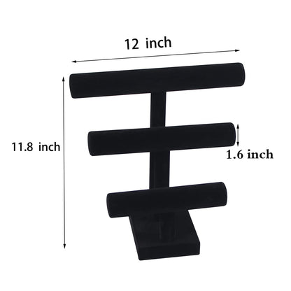 ByKen Jewelry T Bar Bracelet Display Stand,Bracelet Organizer Holder,Jewelry Display Stand, Necklace Bangle Scrunchie Watch Organizer (Black, 3 tier)