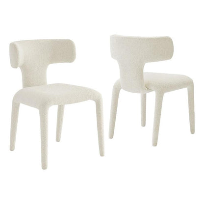 Modway Stellan Upholstered Boucle Dining Chair in Cream – Fabric Accent Chair with Curved Backrest – Armless Side Chair for Dining or Living Room