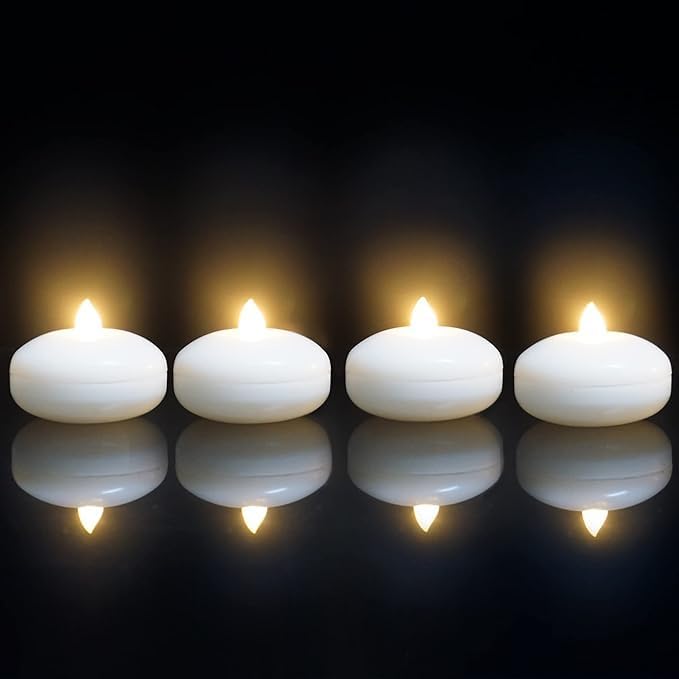 Qidol 4 Pack Waterproof Flameless Floating Candle Battery Operated Flickering Electric Led Light with Timer, Warm White