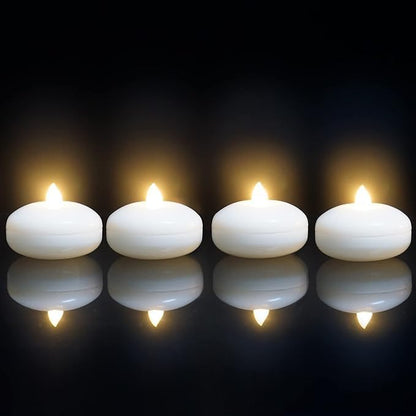 Qidol 4 Pack Waterproof Flameless Floating Candle Battery Operated Flickering Electric Led Light with Timer, Warm White