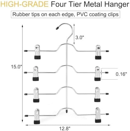 TOPIA HANGER 4-Tier Metal Skirt Hangers - Space-Saving Design with Adjustable Clips, Non-Slip Grip, Black | 2-Pack