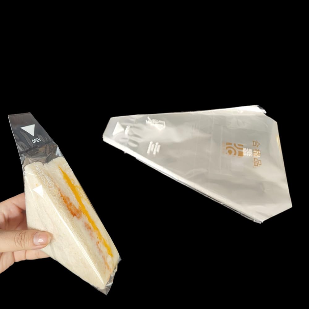 Plastic Sandwich Bags Packaging Container, Clear Triangle Bakery Wrappers for Sandwiches,Easy to Tear (100 Pack)