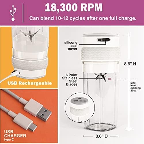 Bionic Blade Personal Blender, 26.5 Oz, Cordless, Rechargeable, 18,000 RPM Portable Blender for Shakes and Smoothies,