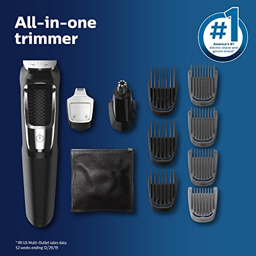 Norelco Philips Multigroom 3000 Series, All-in-One Trimmer, Beard Trimmer and Hair Clipper, 15-Piece Men's Grooming Kit for Head, Beard, Face, Nose, Ears, No Blade Oil Needed, Soft Pouch, MG3770/40