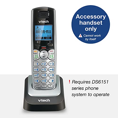 VTech Accessory Handset for DS6151 Series with 2-Line Cordless Phone, Suitable for Small Business or Home, Answering System, Expandable up to 12 Handsets, Intercom, Conference | DS6101 (Black/Silver)