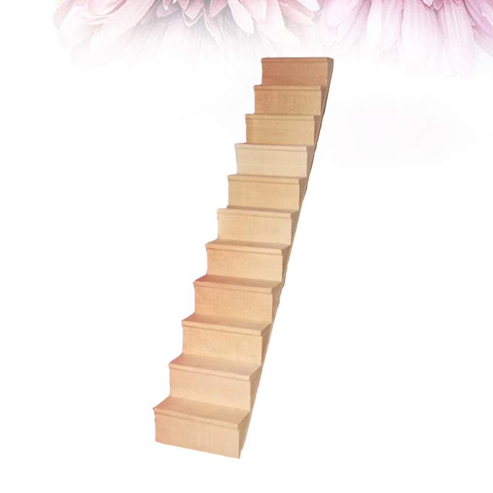 Sewroro Doll House Furnishings 1 12 Scale Dollhouse Stairs Miniature Stairs Wooden Stringer Steps Model DIY Mini Wood Staircase Without Armrest for Micro Landscape Decor