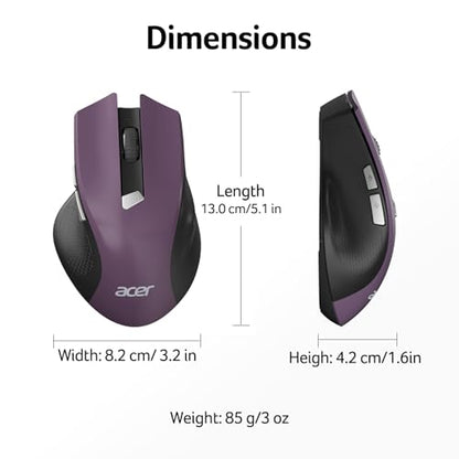acer Wireless Mouse for Laptop, 2.4GHz Computer Mouse 3 Adjustable DPI Office Cordless USB Mice with USBA Receiver, 6 Buttons, 1600 DPI, Medium to Large Sized Hands Compatible with PC, Laptop, Desktop