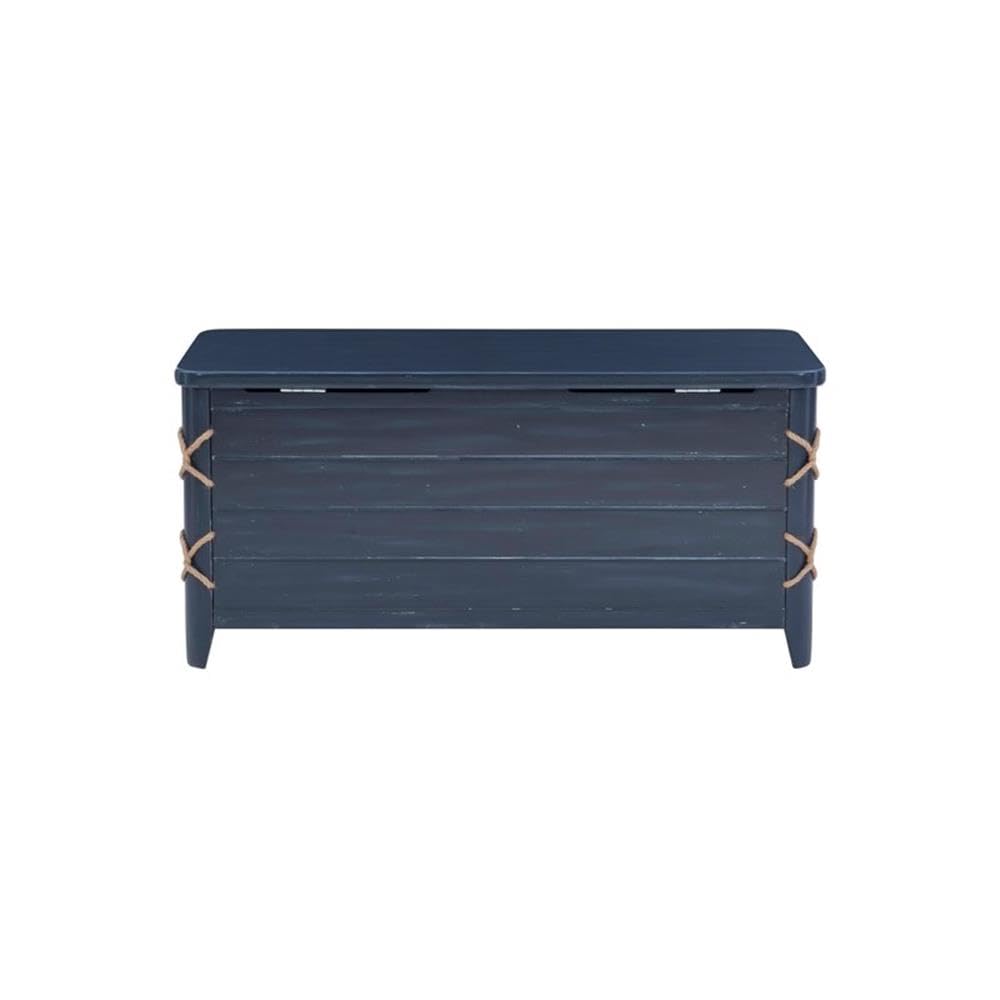 BOWERY HILL Modern Wood Rope Storage Chest, 38" L x 18" D x 18" H, Cedar Lined, Blue Finish, Paneled Design with Rope Trim, Versatile for Blanket Storage, Seating, or Coffee Table Use