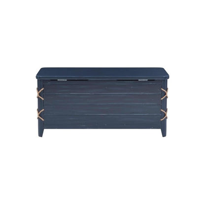 BOWERY HILL Modern Wood Rope Storage Chest, 38" L x 18" D x 18" H, Cedar Lined, Blue Finish, Paneled Design with Rope Trim, Versatile for Blanket Storage, Seating, or Coffee Table Use