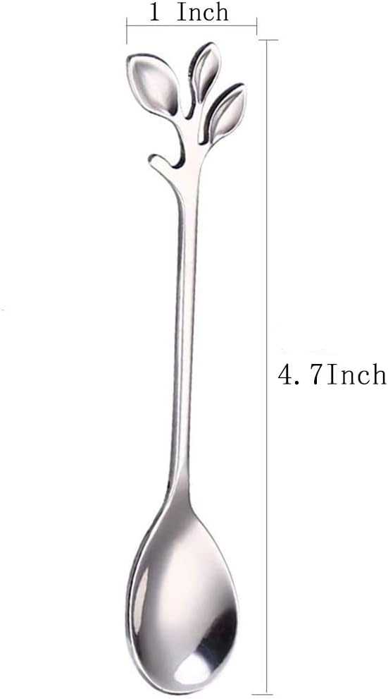 AnSaw 16-Pieces 4.7-Inch Small Coffee Spoons with Leaf Handle, Silver