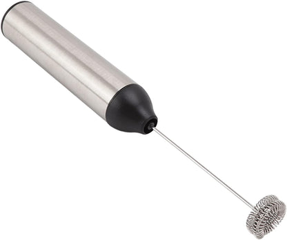 Powerful Handheld Milk Frother - Lightweight Electric Whisk with 2 Mixing Heads, Battery Operated Stainless Steel Mixer