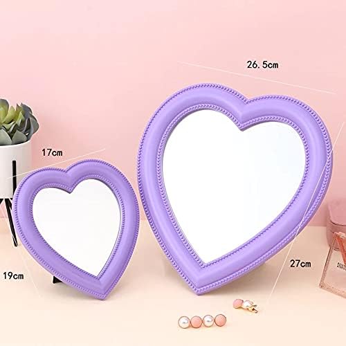 Pink Love Mirror Desktop Makeup Mirror, Wall Mounted Dual-Use Heart-Shaped Vanity Mirror for Girl Room
