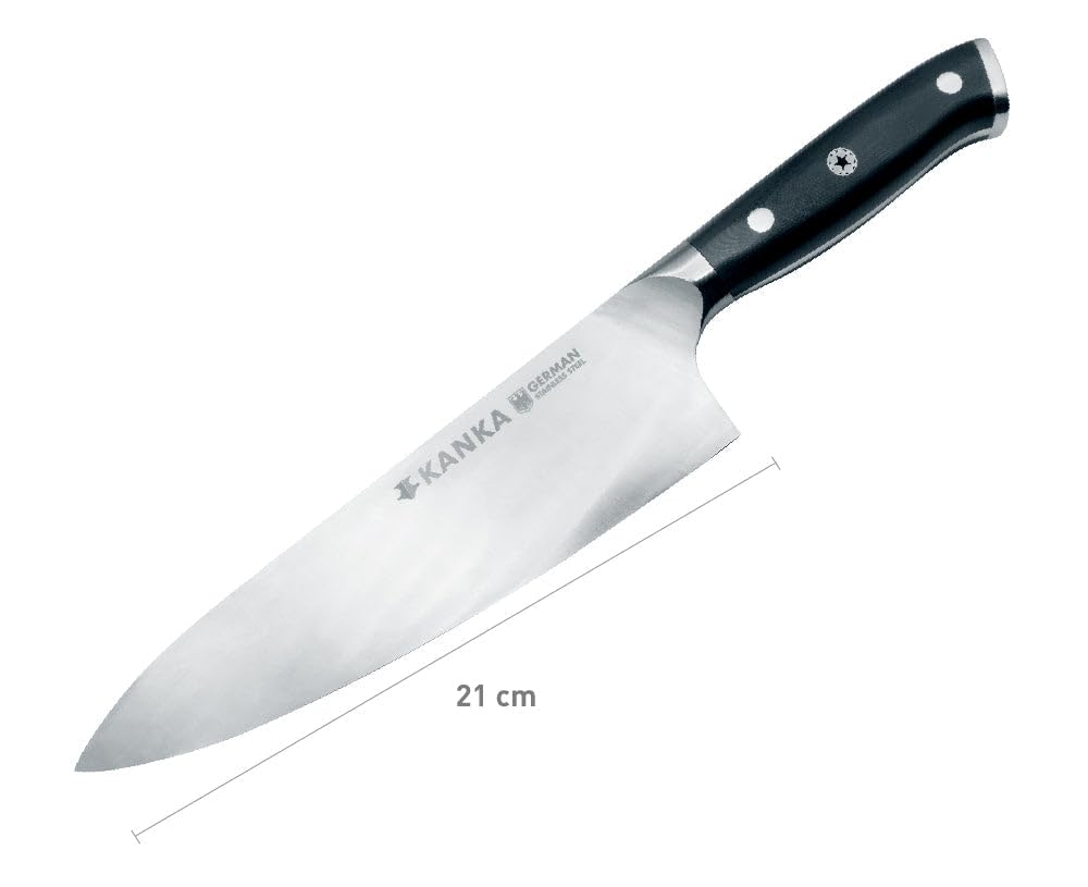 KANKA Professional 8 inch Chef Knife – High Grade 1.4116 Stainless Steel, Ultra-Premium G-10 Fiberglass Handle, Premium Wood Sheath Included – Essential Kitchen Knife for Chefs