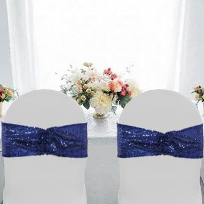 Eternal Beauty Navy Blue Sequin Chair Sashes - Pack of 50 Elegant Wedding Decorations
