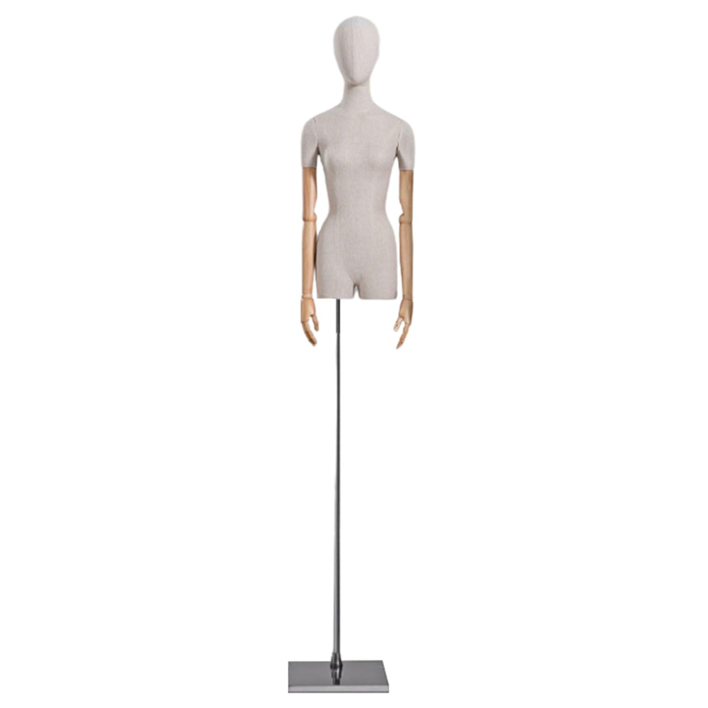 CZCZC Countertop Premium Mannequin with Metal Stand,Linen Female Mannequin,Adjustable Dress Mannequin,Flexible Form Mannequin Torso Wooden Arm Display