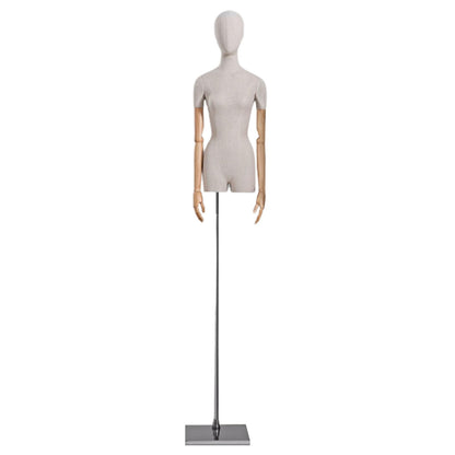 CZCZC Countertop Premium Mannequin with Metal Stand,Linen Female Mannequin,Adjustable Dress Mannequin,Flexible Form Mannequin Torso Wooden Arm Display