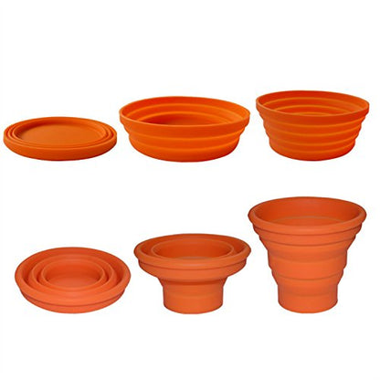 Ecoart Silicone Collapsible Bowl Cup Set with Spork for Outdoor Camping Hiking Travel - Set of 3
