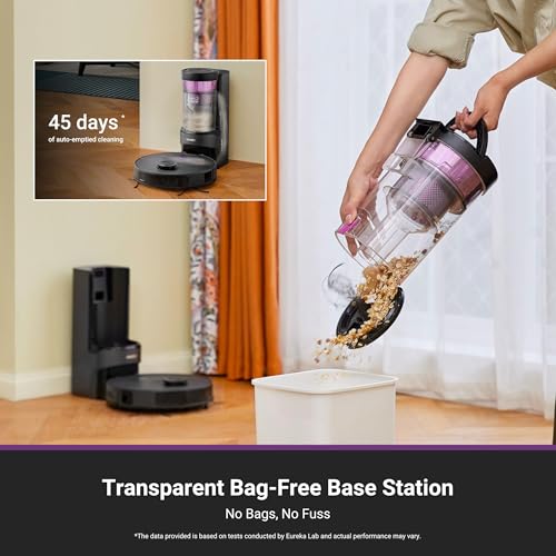 Eureka E20 Plus Robot Vacuum and Mop Combo, Robot Vacuum Cleaner with Bagless Self Emptying Station, 45-Day Capacity 8000Pa Suction and Anti Hair-Tangling Brush App Control LiDAR Navigation