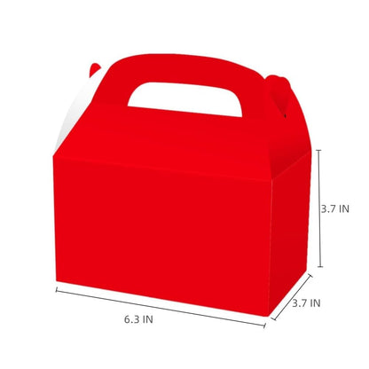 KUPOO 24pcs Cardboard Gable Boxes with Handles - Multi-Occasion Gift Boxes for Halloween, Christmas, Thanksgiving, Birthday, Wedding, Baby Shower (Red, Pack of 24, 6.3" x 3.7" x 3.7")