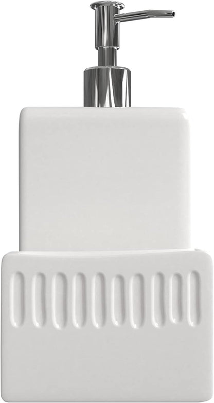 2 1 Soap Dispenser with Sponge Holder, Ceramic Dish Soap Dispenser for Kitchen Sink, in Refillable Liquid Hand