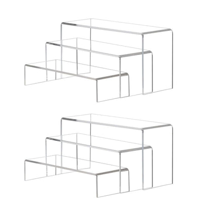 KUPOO 6Pcs Acrylic Display Risers 2 Set Large Clear 9 Inch Rectangular Acryic Risers Display Shelf for Retail Desktop Cupcake Stand Tiered Display Stand for Gemstone Curio Anime Figurines Collectibles (9 Inch - 6pcs)
