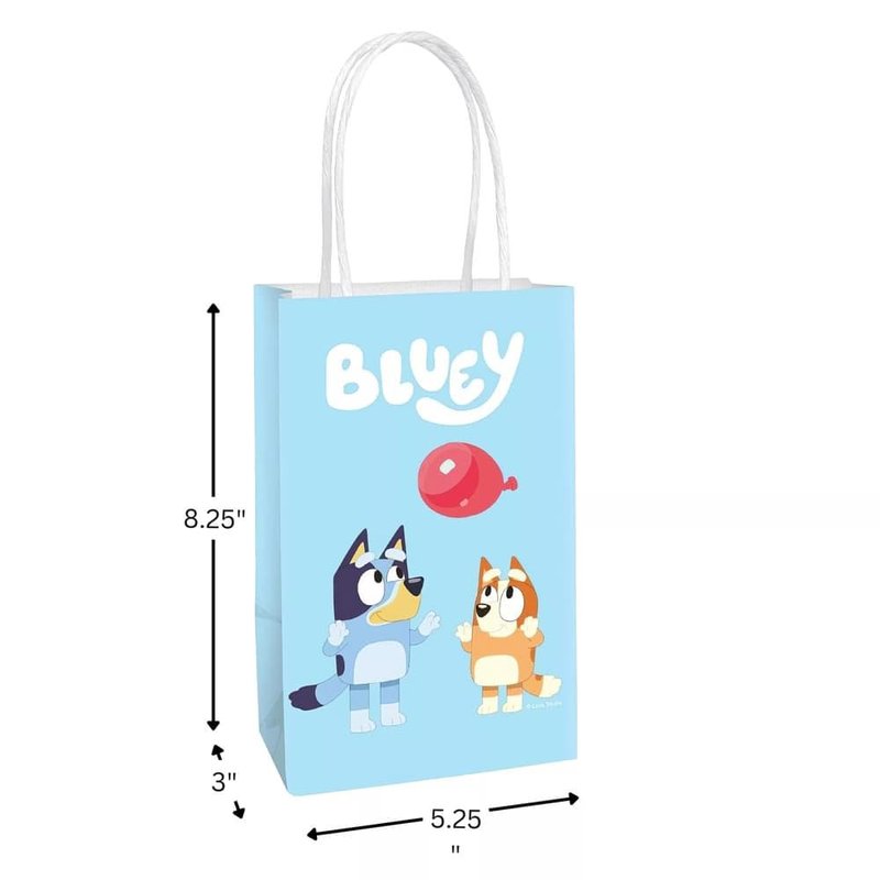Multicolor Bluey Printed Party Favor Bags - 8.25" x 5.25" x 3", Pack of 8 Blue Kraft Treat Bags - Perfect Paper Bags for Kids Birthday, Baby Shower, Themed Party & More