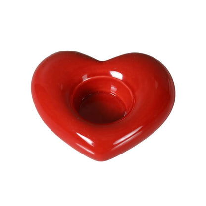 Leadigol Heart Candle Holder, Heart Shaped Ceramic Candlestick Holder, Aromatherapy for Valentines Day Anniversary Birthday Decor Gift(Bright Red)