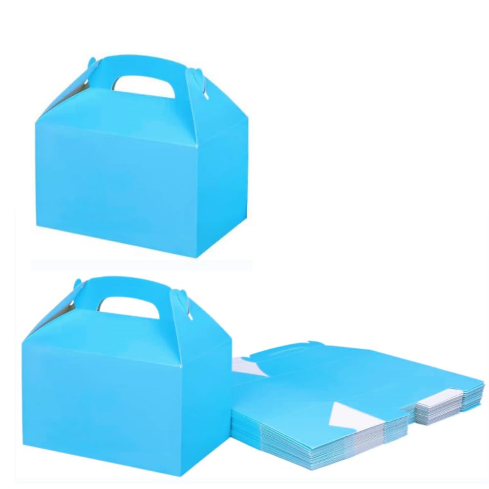 KUPOO Party treat box 24pcs Cardboard Gable Boxes with Handles Party Favor Boxes for Halloween Christmas Thanksgiving Gift Kids Birthday Party Wedding (Blue)